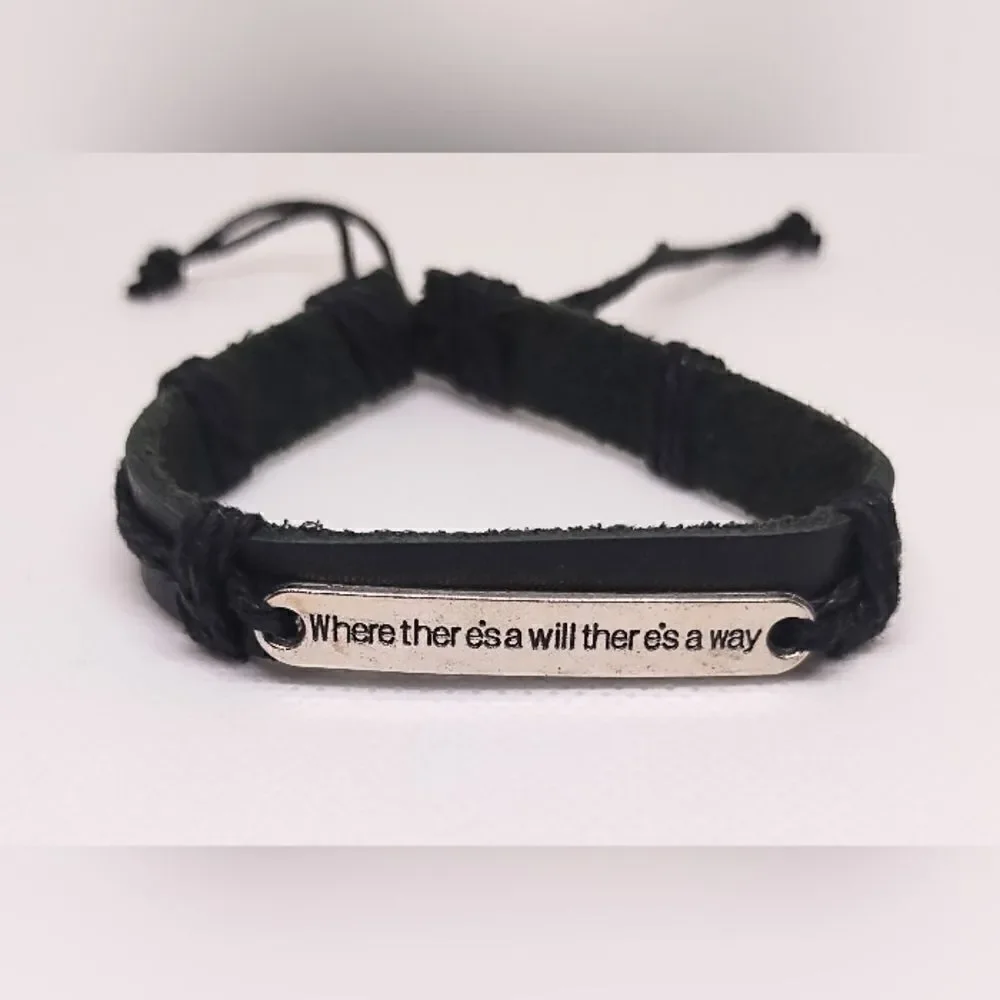 Men's bracelet leather black new d95‎